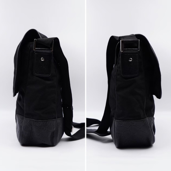 ❌️❌️SOLD❌️❌️AU63❤️Gucci Black Leather Trim Messenger Bag Unisex - Picture 6 of 13